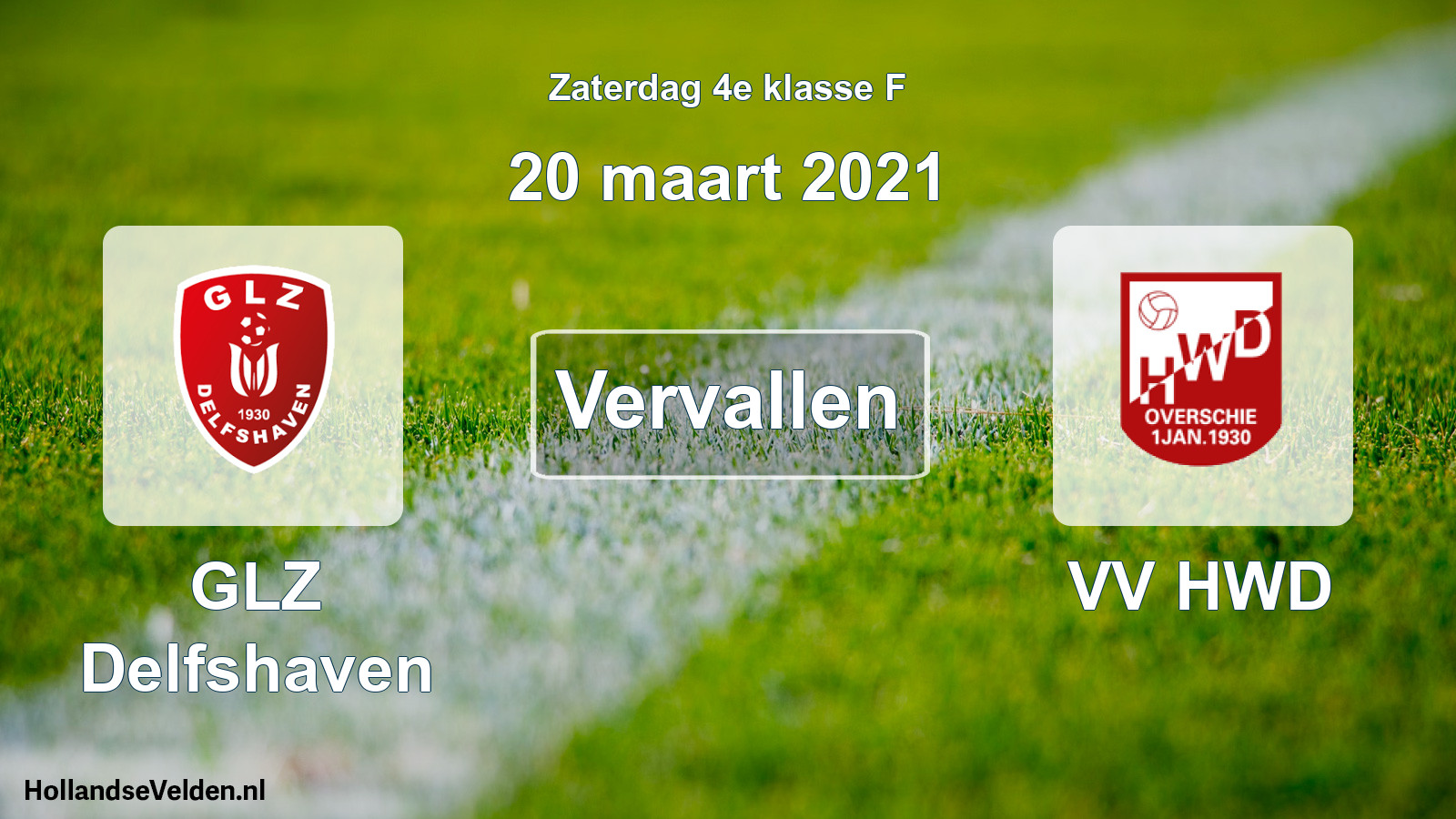 Scheduled Match: GLZ Delfshaven - VV HWD (20 March 2021)