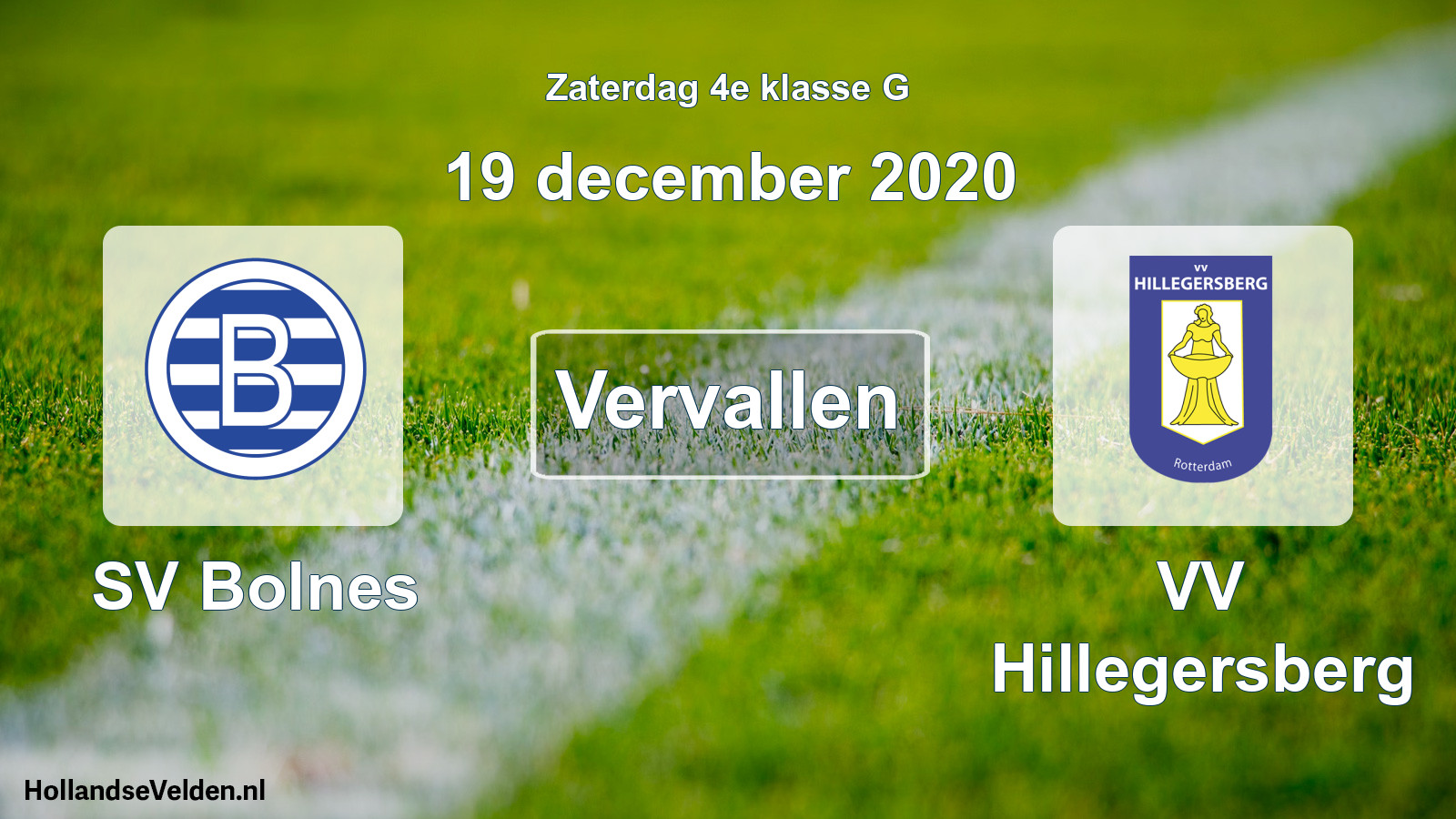 Scheduled Match: SV Bolnes - VV Hillegersberg (19 December 2020)