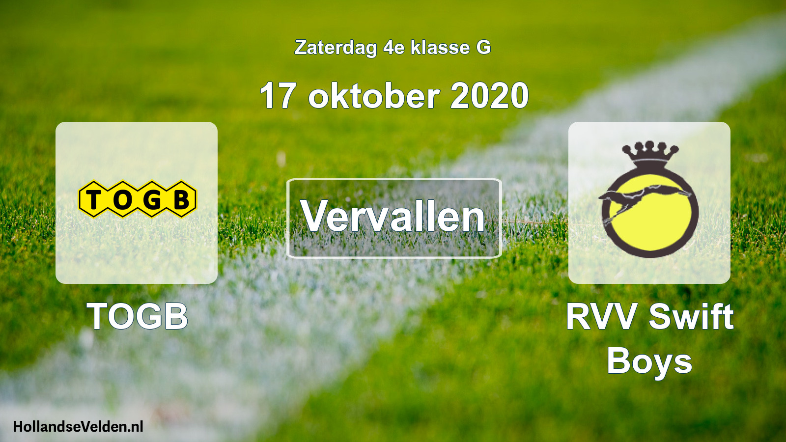 Scheduled Match: TOGB - RVV Swift Boys (17 October 2020)