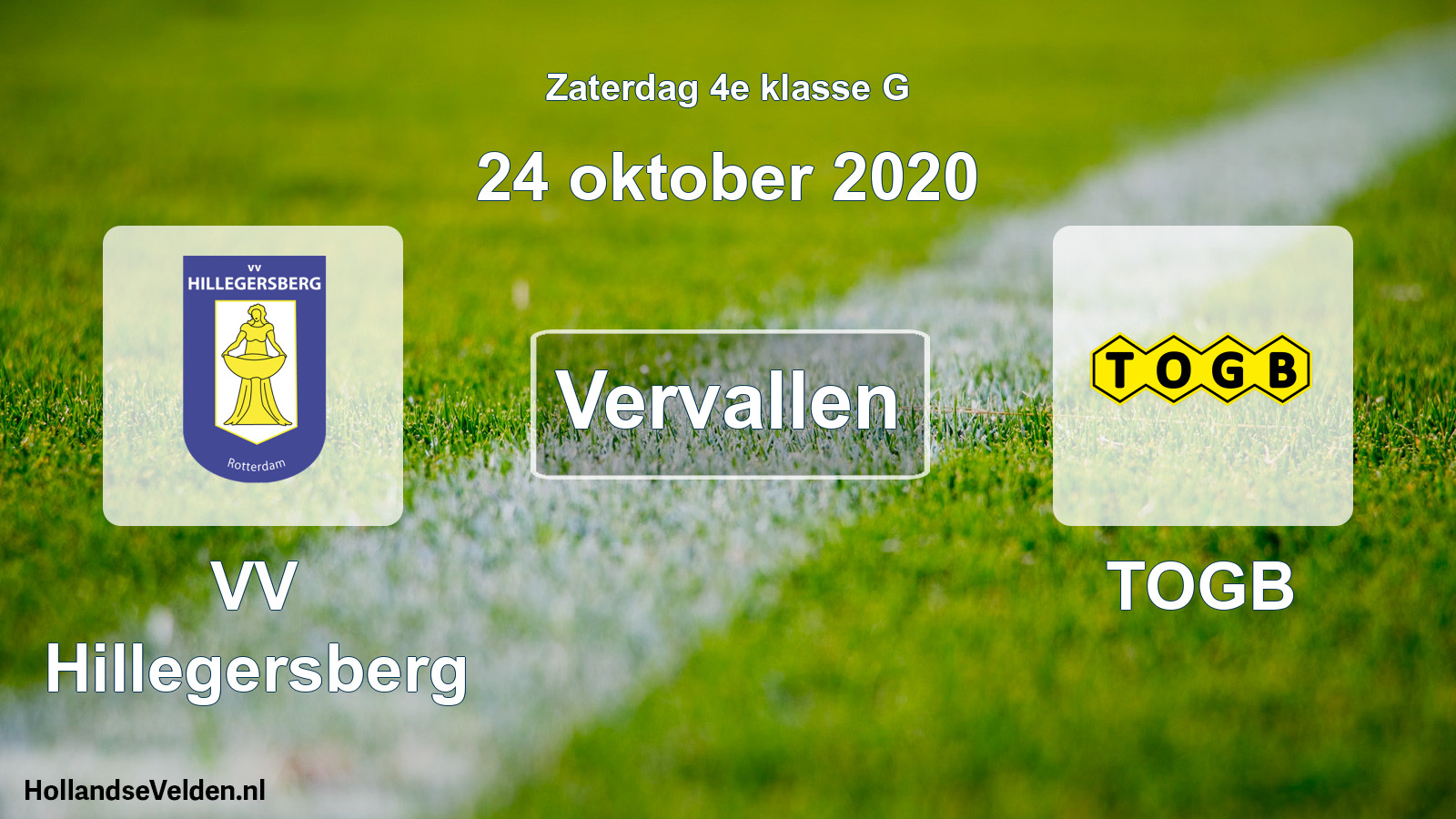 Scheduled Match: VV Hillegersberg - TOGB (24 October 2020)