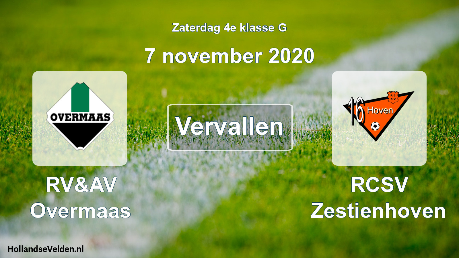 Scheduled Match: RV&AV Overmaas - RCSV Zestienhoven (7 November 2020)