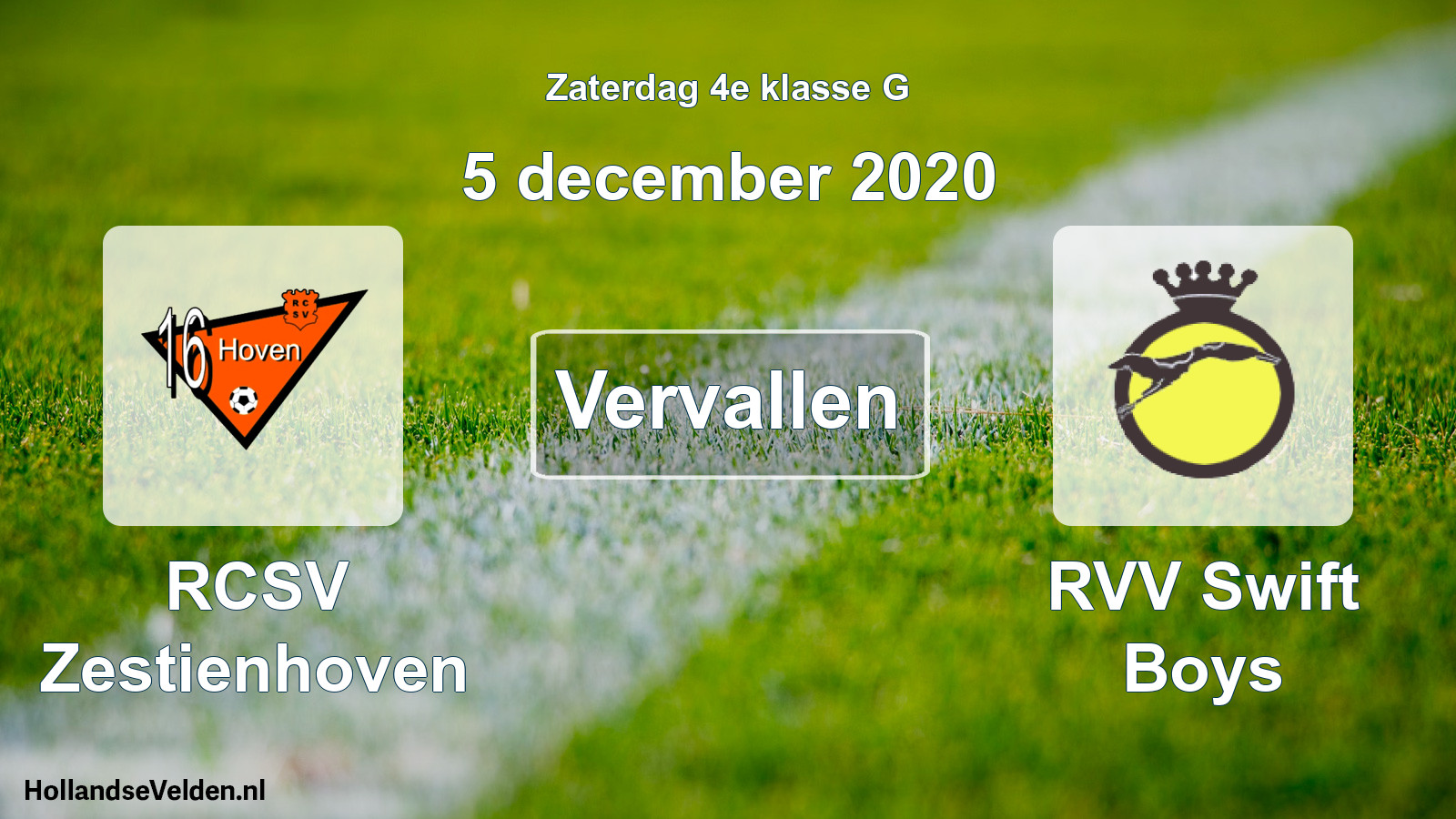 Scheduled Match: RCSV Zestienhoven - RVV Swift Boys (5 December 2020)