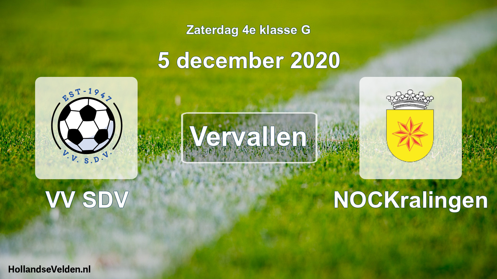 Scheduled Match: VV SDV - NOCKralingen (5 December 2020)