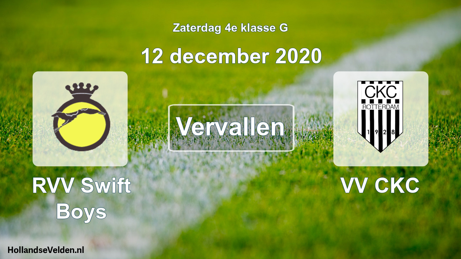 Scheduled Match: RVV Swift Boys - VV CKC (12 December 2020)
