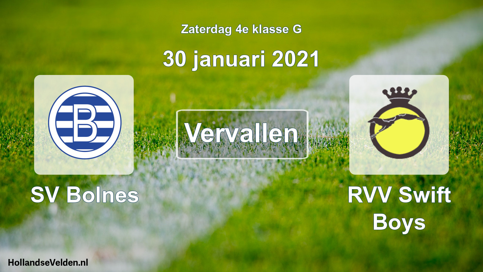 Scheduled Match: SV Bolnes - RVV Swift Boys (30 January 2021)