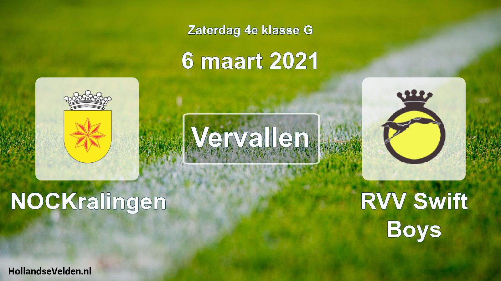 Scheduled Match: NOCKralingen - RVV Swift Boys (6 March 2021)