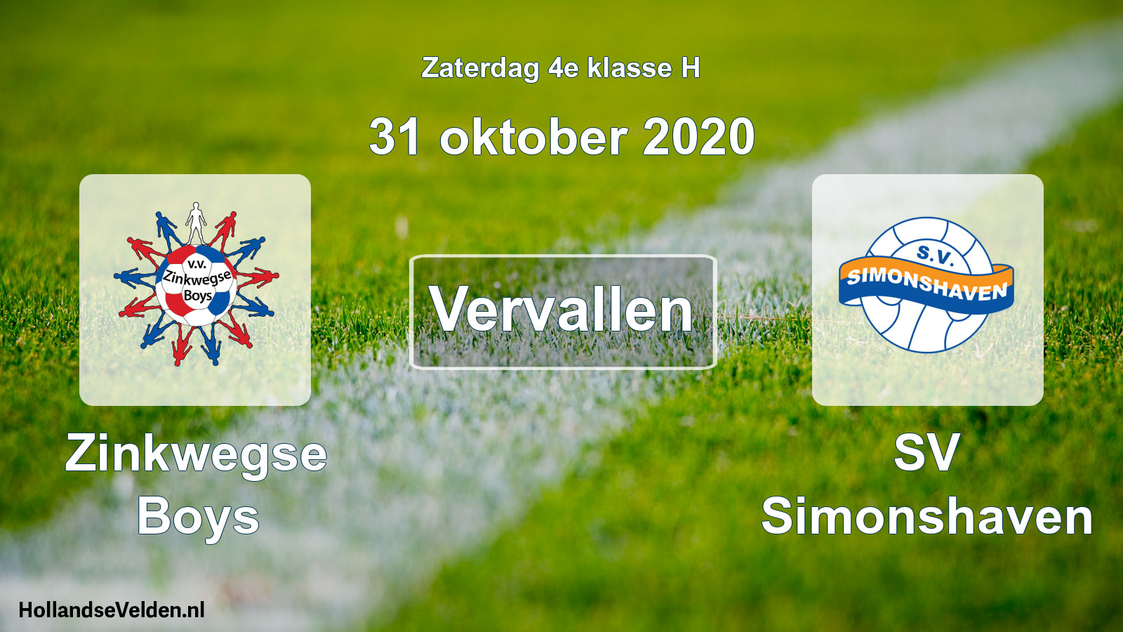 Scheduled Match: Zinkwegse Boys - SV Simonshaven (31 October 2020)