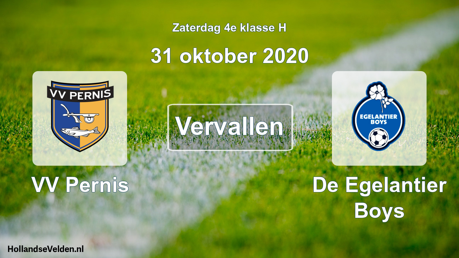 Scheduled Match: VV Pernis - De Egelantier Boys (31 October 2020)
