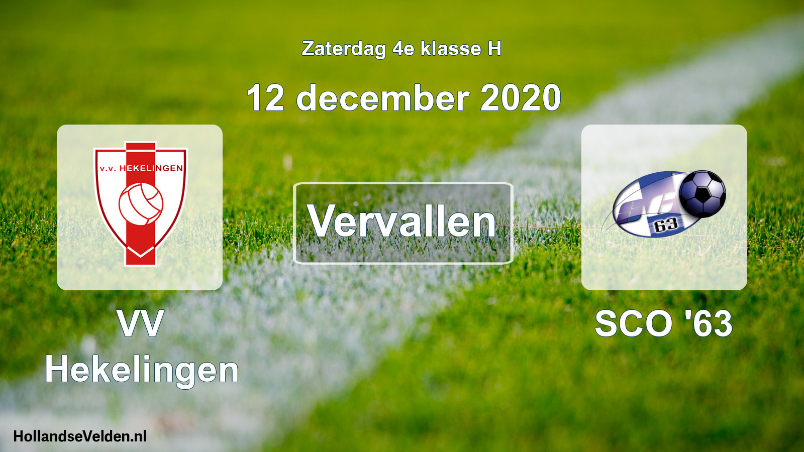 Scheduled Match: VV Hekelingen - SCO '63 (12 December 2020)