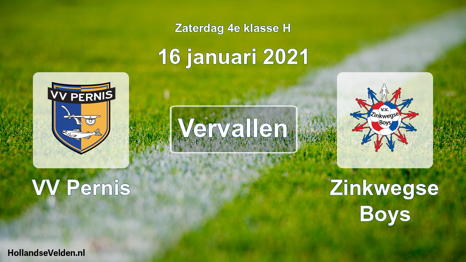 Scheduled Match: VV Pernis - Zinkwegse Boys (16 January 2021)