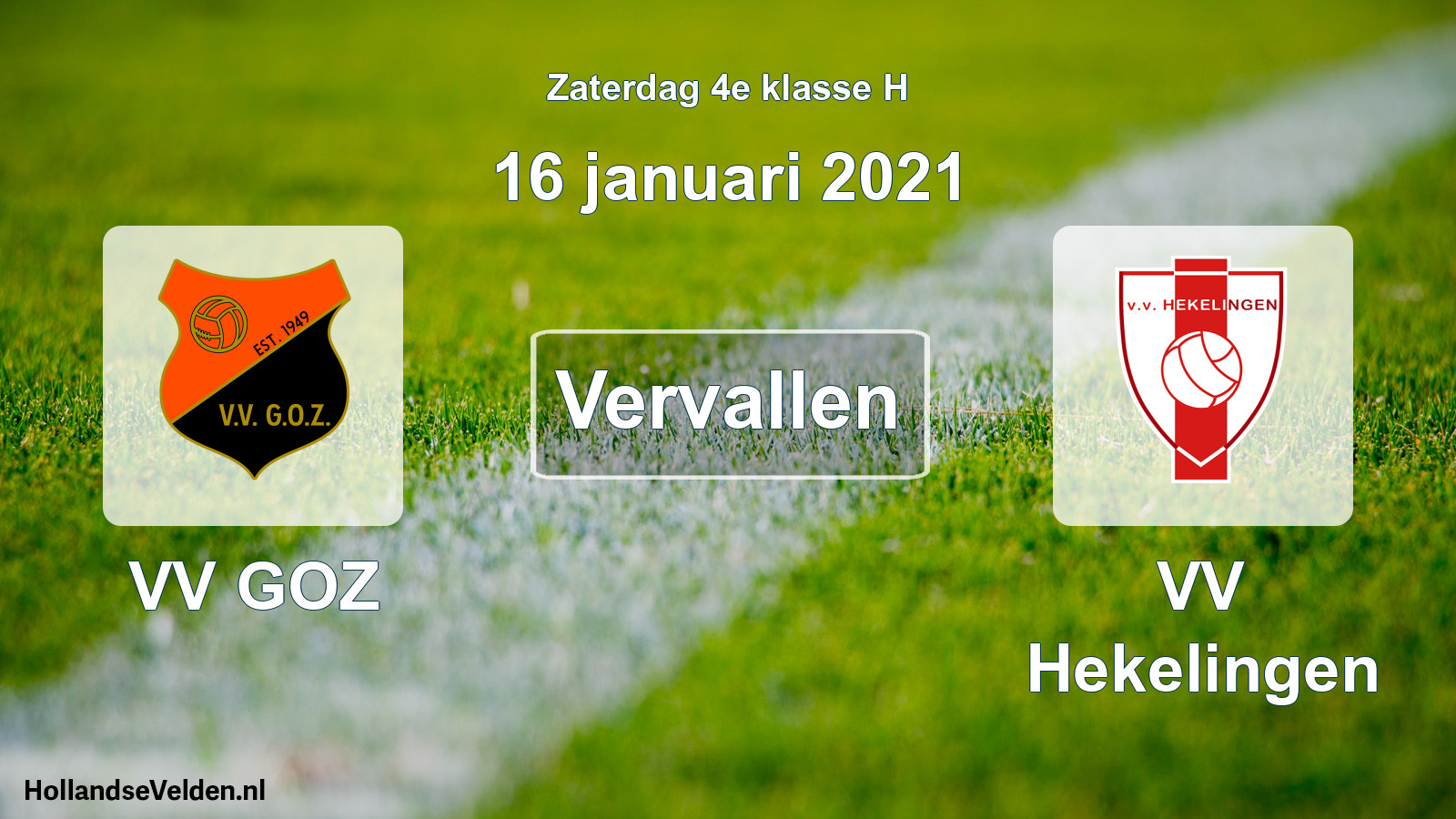 Scheduled Match: VV GOZ - VV Hekelingen (16 January 2021)