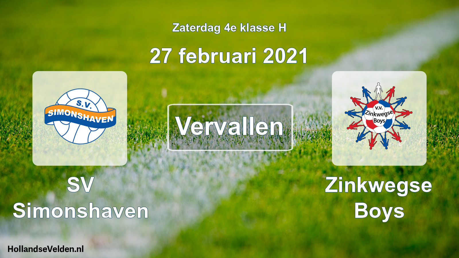 Scheduled Match: SV Simonshaven - Zinkwegse Boys (27 February 2021)