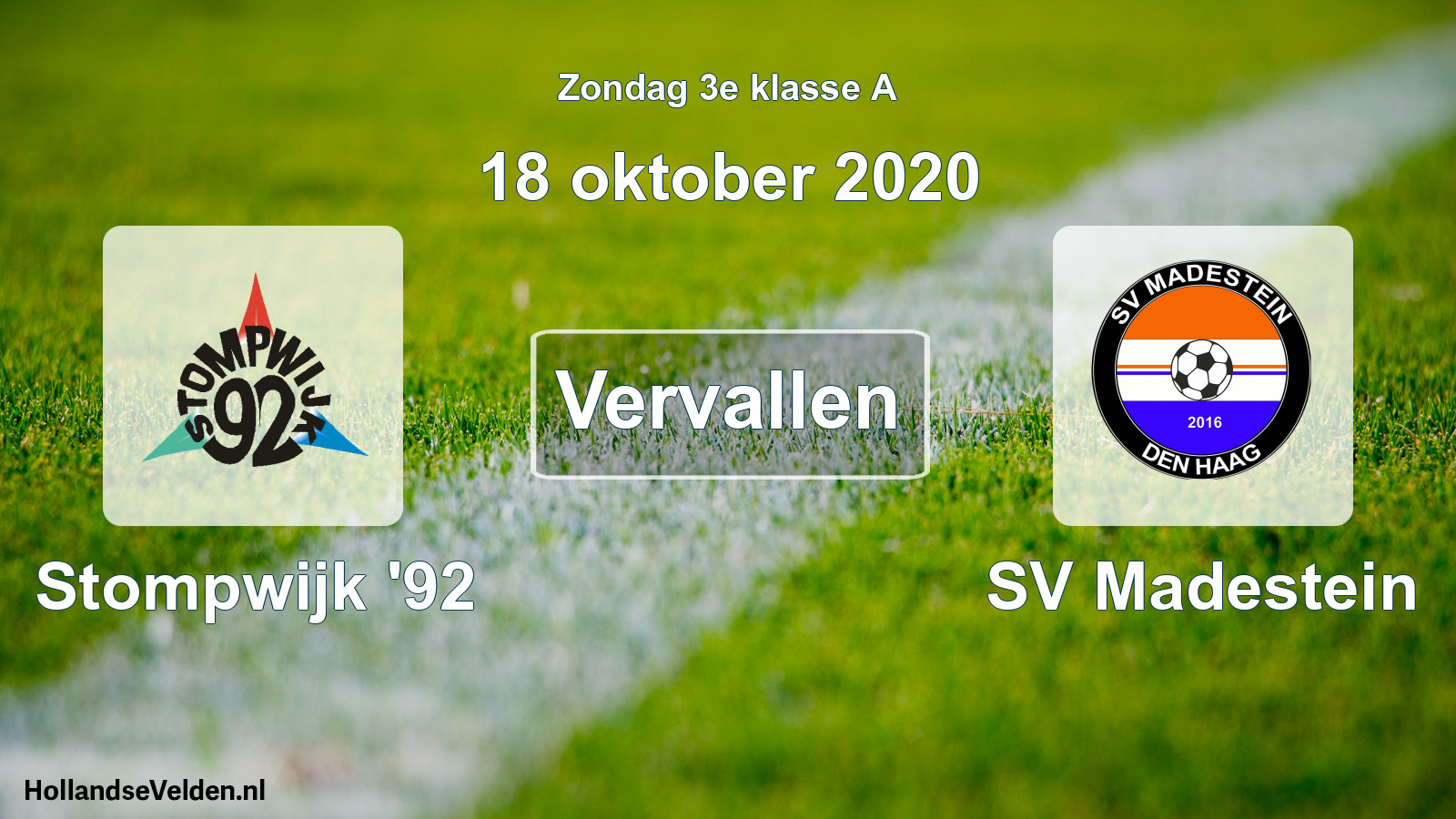 Scheduled Match: Stompwijk '92 - SV Madestein (18 October 2020)