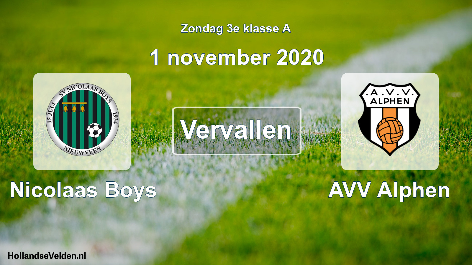 Scheduled Match: Nicolaas Boys - AVV Alphen (1 November 2020)