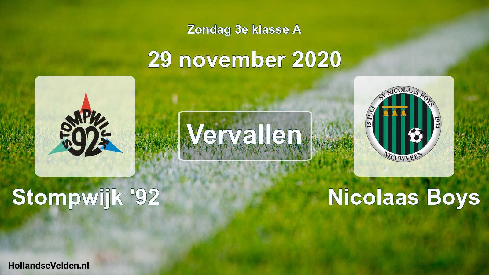 Scheduled Match: Stompwijk '92 - Nicolaas Boys (29 November 2020)