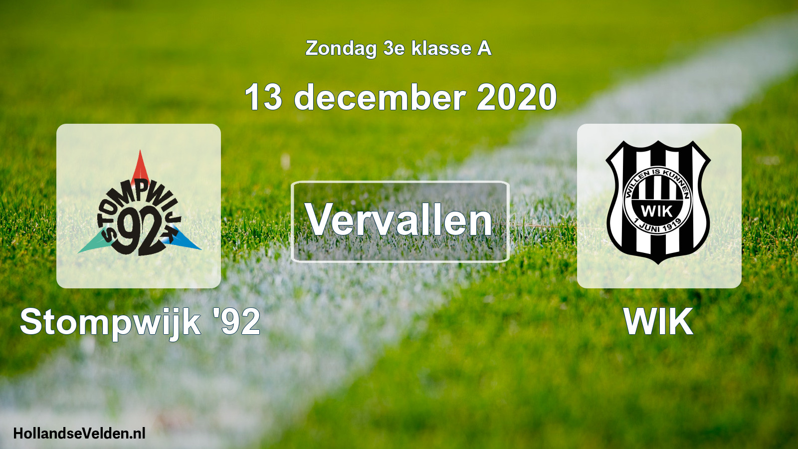 Scheduled Match: Stompwijk '92 - WIK (13 December 2020)