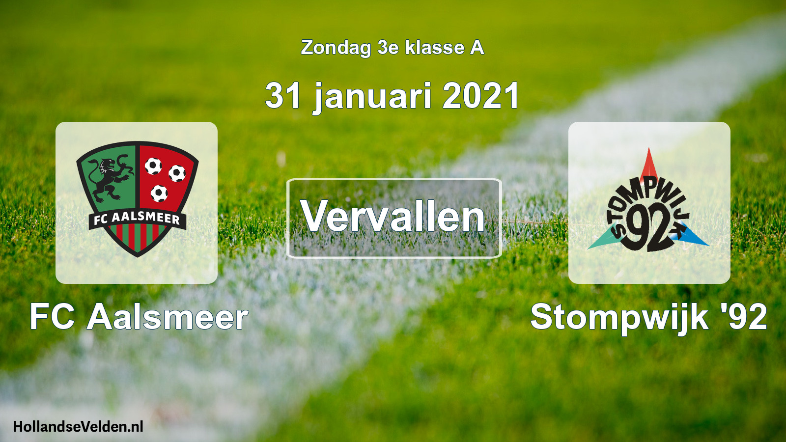 Scheduled Match: FC Aalsmeer - Stompwijk '92 (31 January 2021)