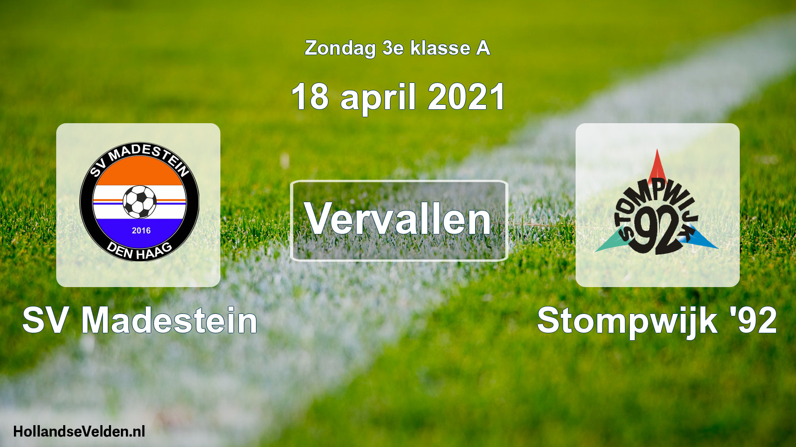 Scheduled Match: SV Madestein - Stompwijk '92 (18 April 2021)