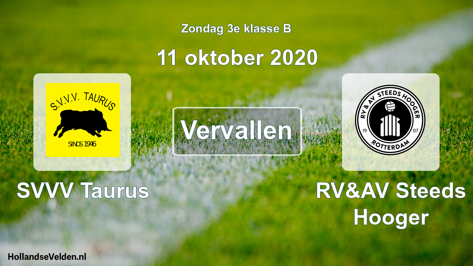 Scheduled Match: SVVV Taurus - RV&AV Steeds Hooger (11 October 2020)