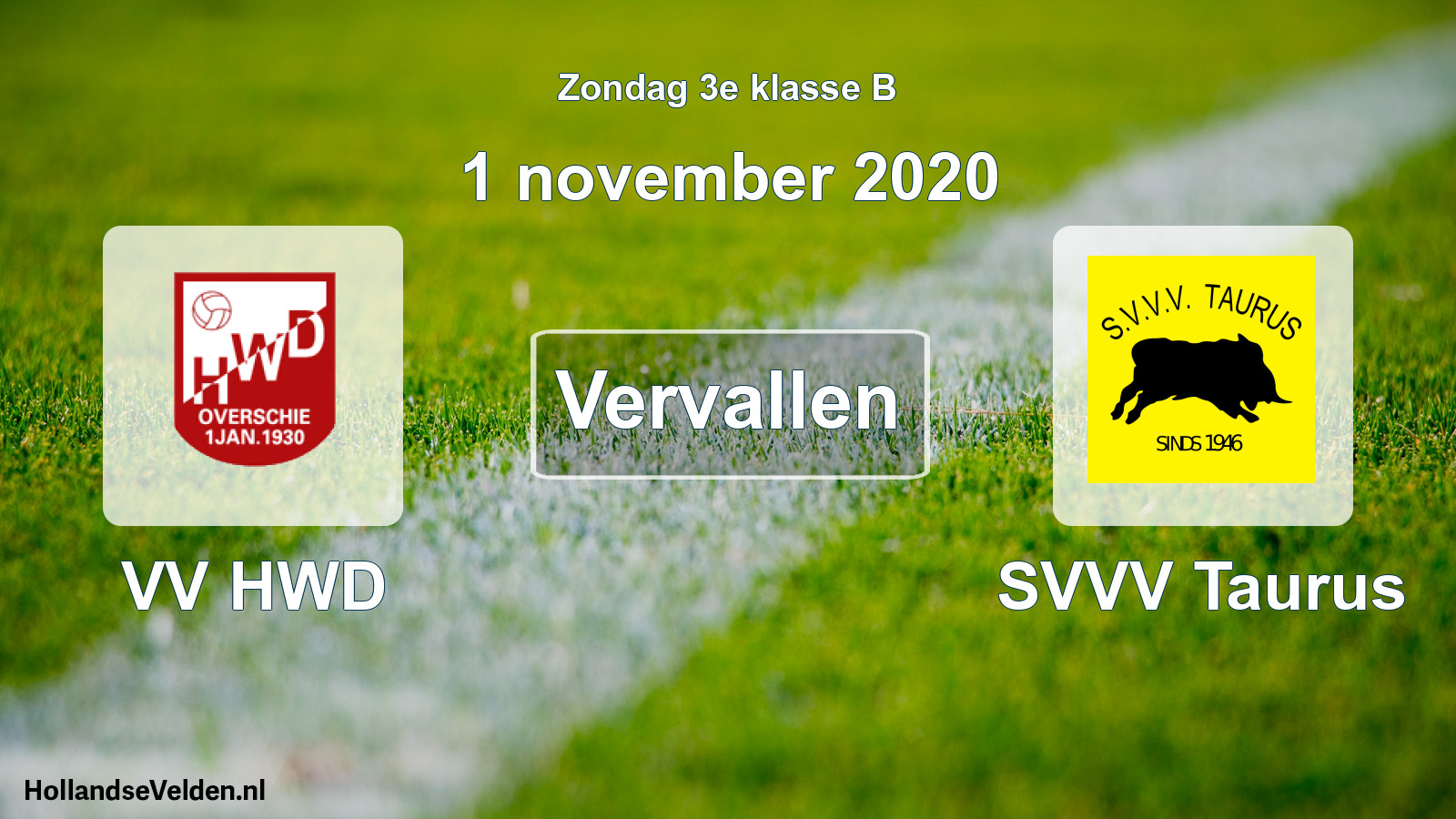 Scheduled Match: VV HWD - SVVV Taurus (1 November 2020)