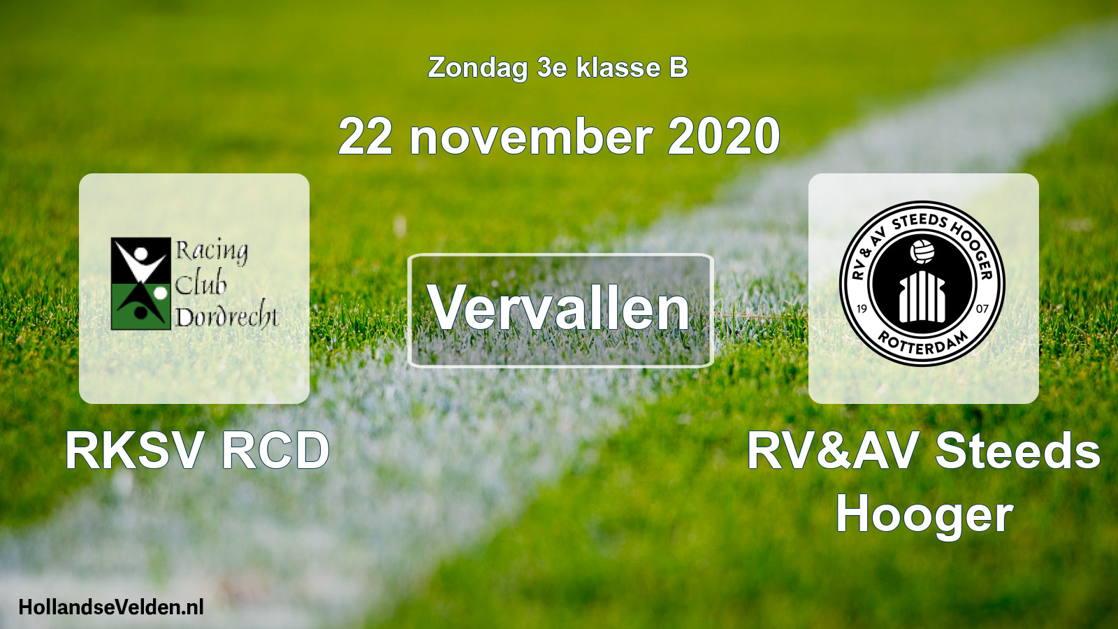 Scheduled Match: RKSV RCD - RV&AV Steeds Hooger (22 November 2020)