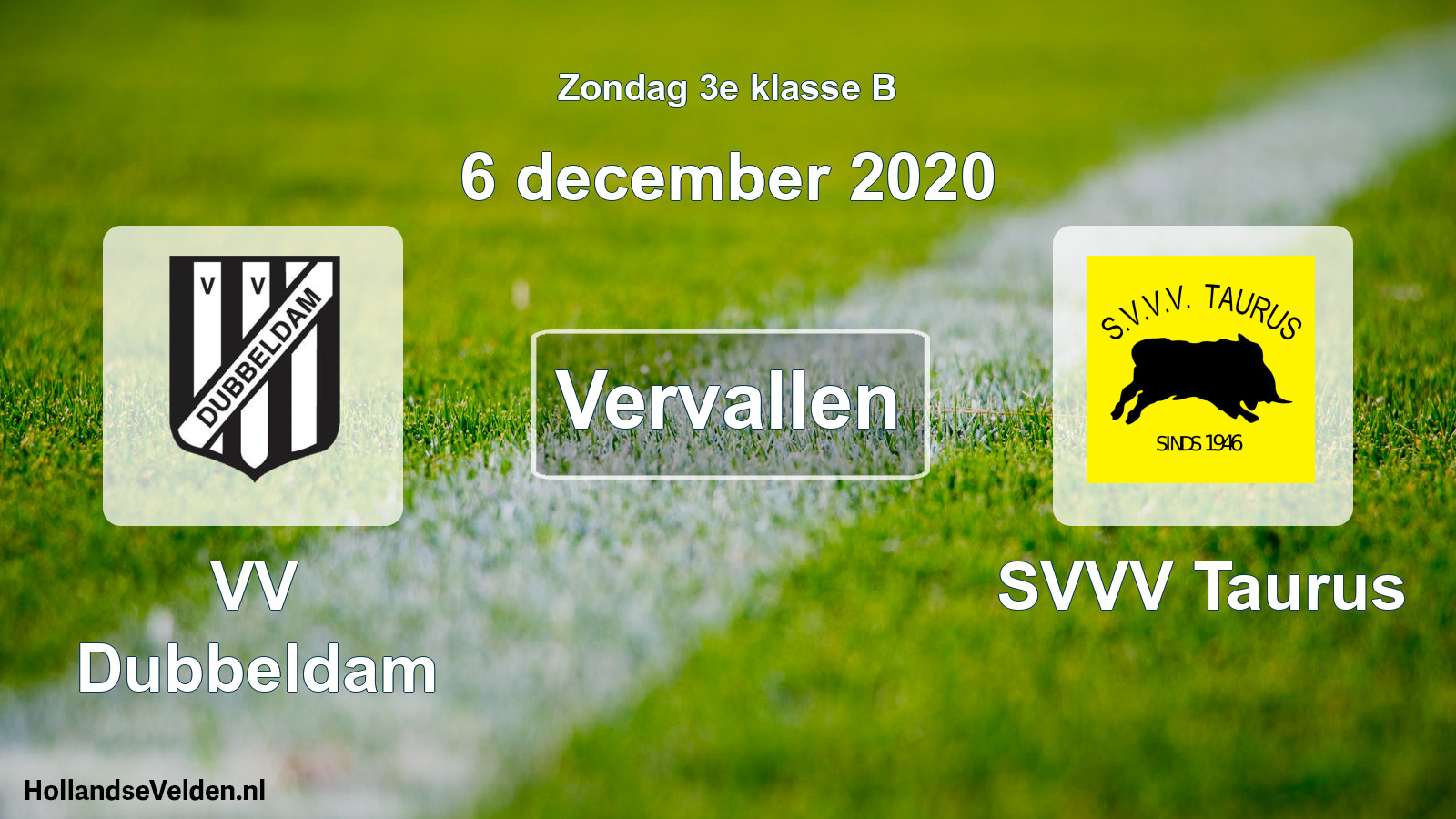Scheduled Match: VV Dubbeldam - SVVV Taurus (6 December 2020)
