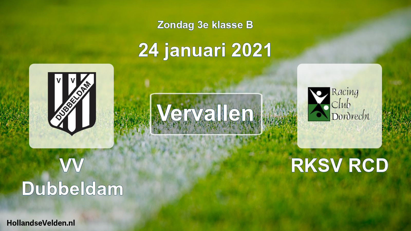 Scheduled Match: VV Dubbeldam - RKSV RCD (24 January 2021)