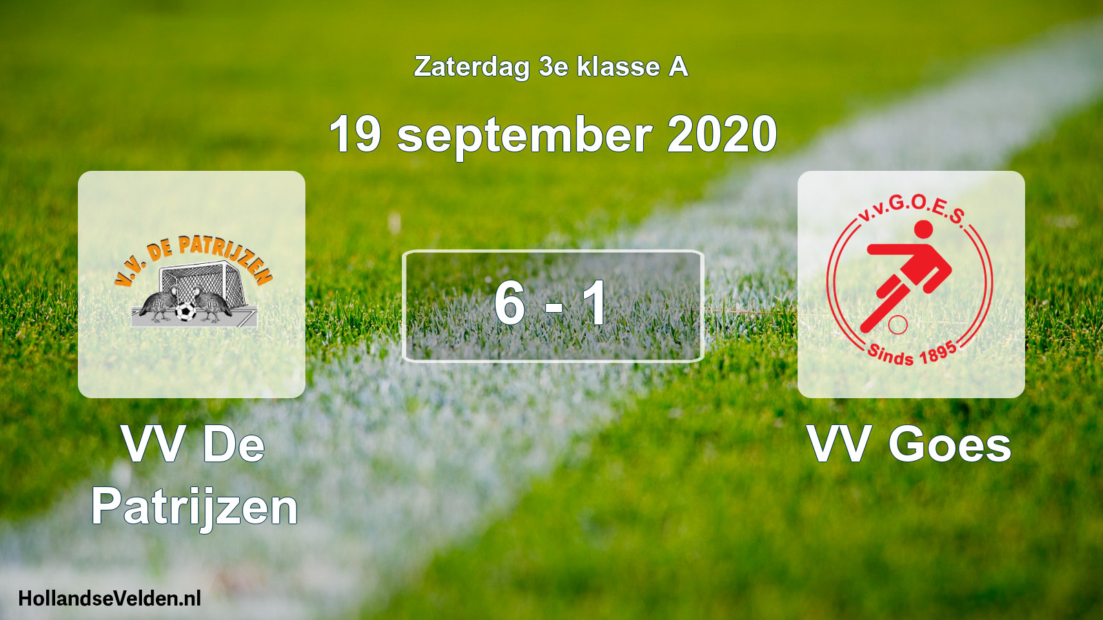 Total number of matches played: VV De Patrijzen - VV Goes 6 - 1 (19 September 2020)