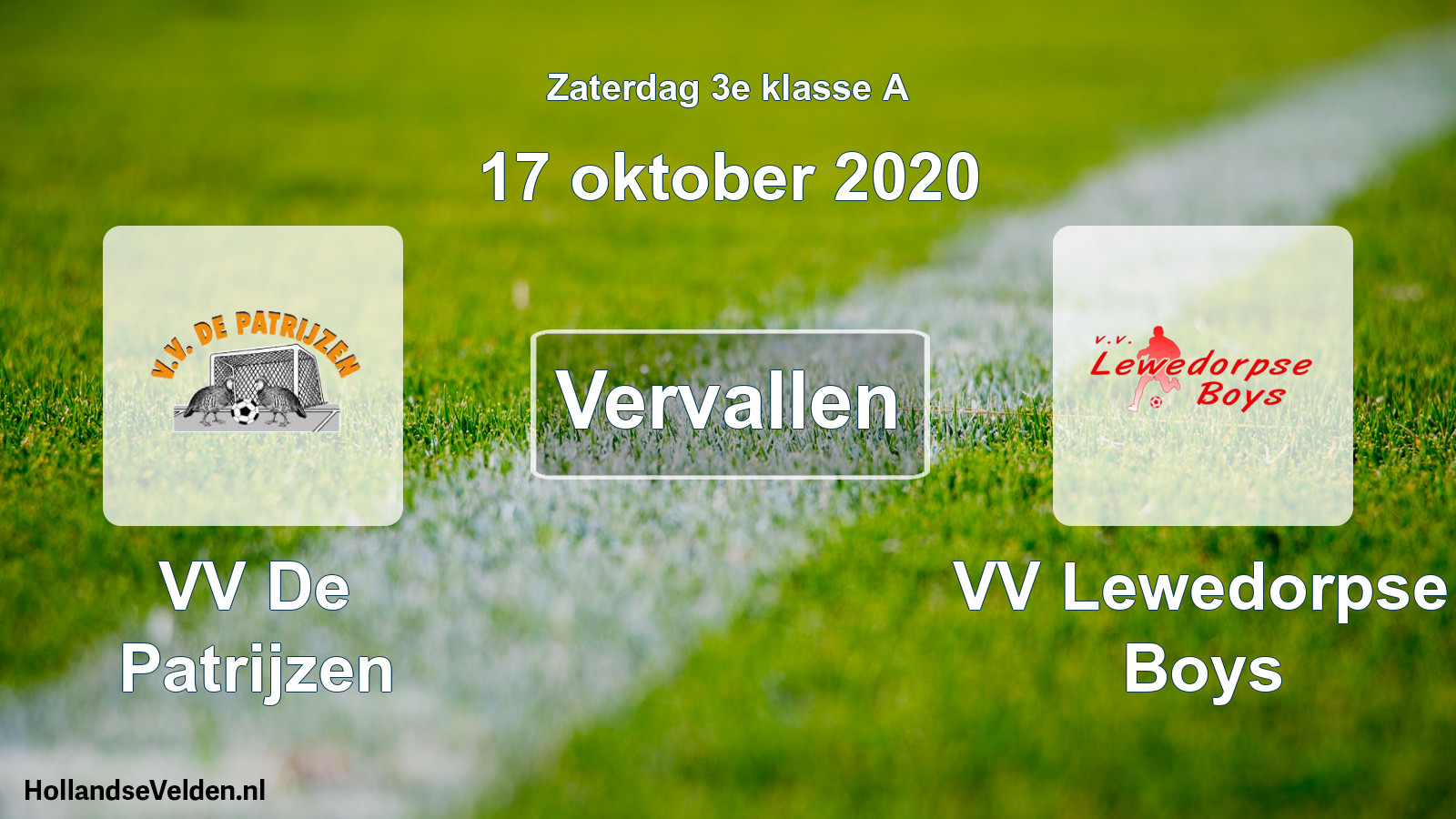 Scheduled Match: VV De Patrijzen - VV Lewedorpse Boys (17 October 2020)