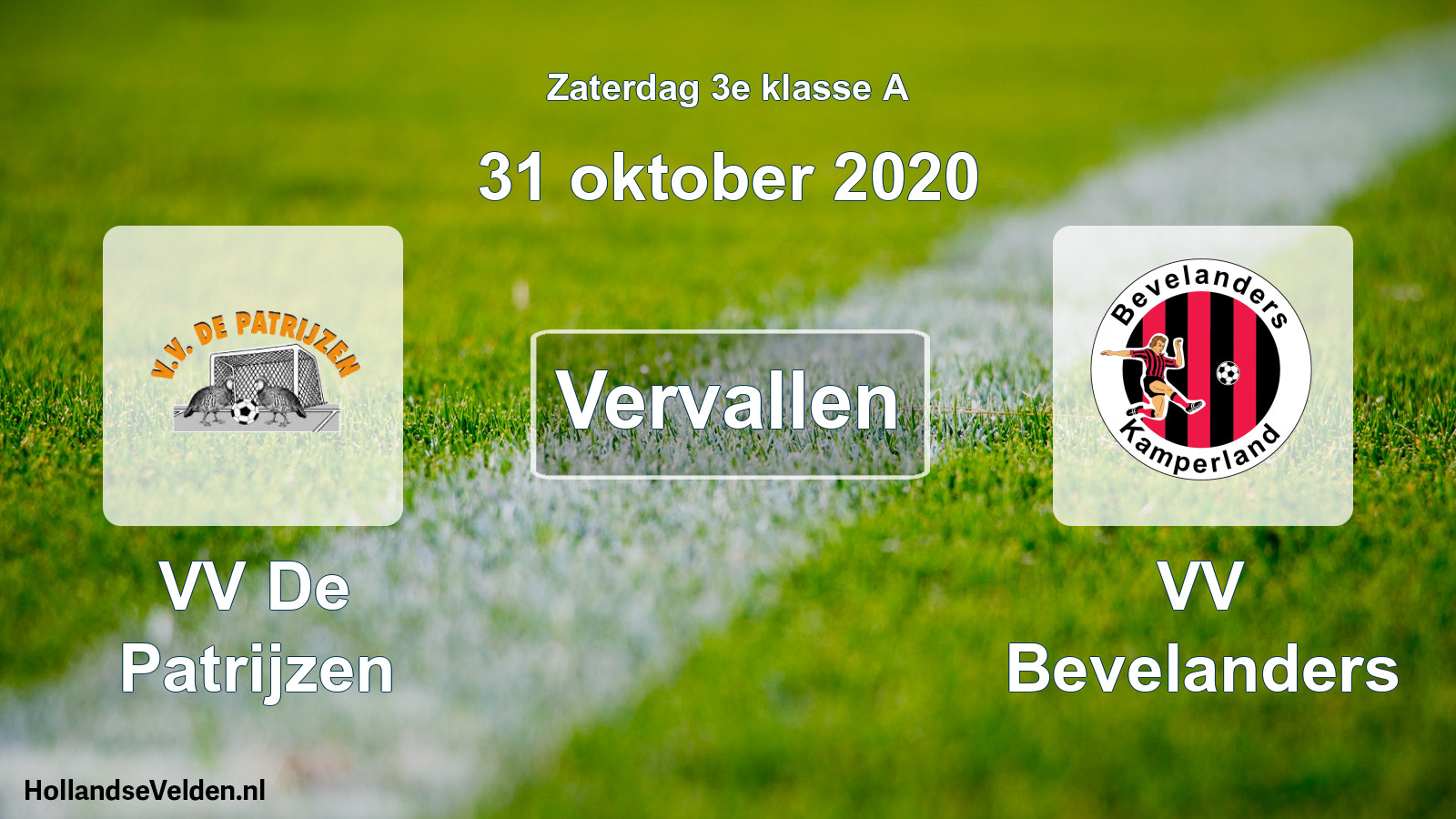 Scheduled Match: VV De Patrijzen - VV Bevelanders (31 October 2020)