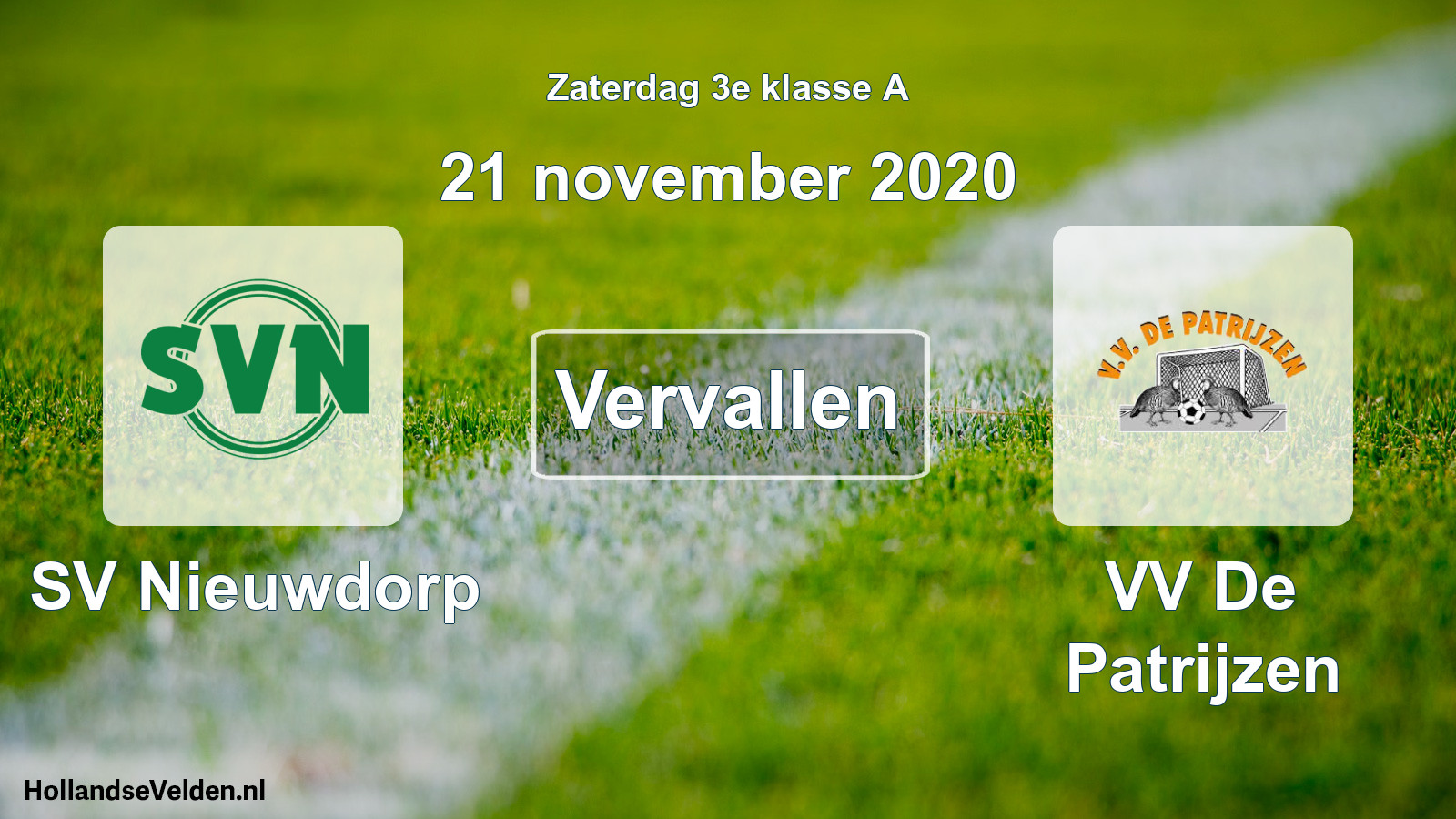 Scheduled Match: SV Nieuwdorp - VV De Patrijzen (21 November 2020)
