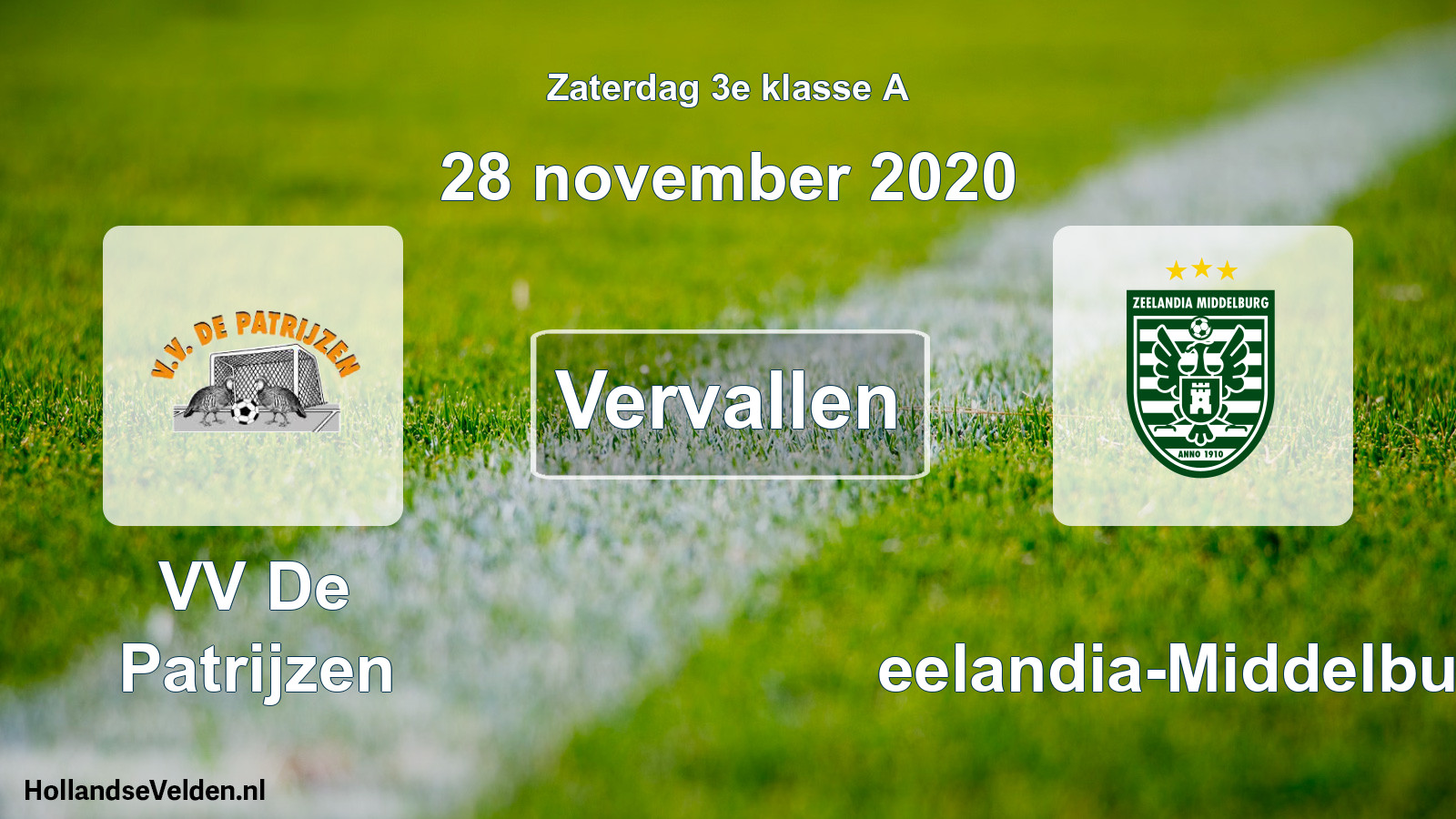 Scheduled Match: VV De Patrijzen - Zeelandia-Middelburg (28 November 2020)