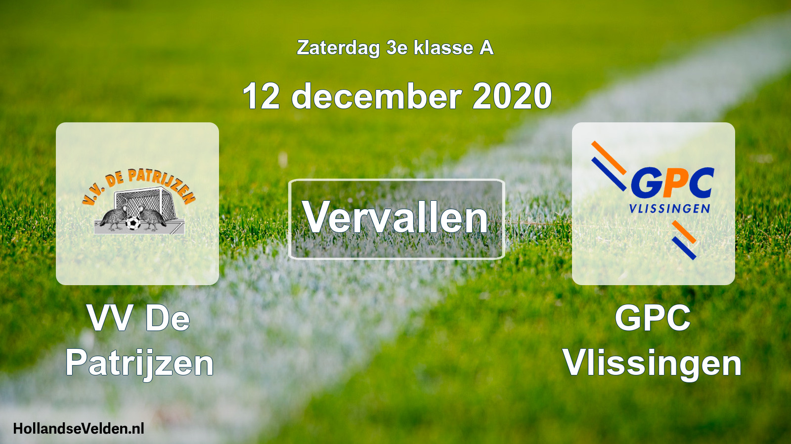 Scheduled Match: VV De Patrijzen - GPC Vlissingen (12 December 2020)