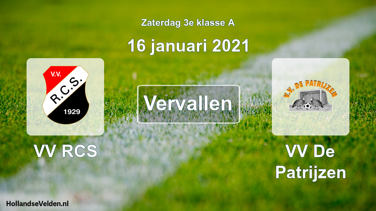 Scheduled Match: VV RCS - VV De Patrijzen (16 January 2021)