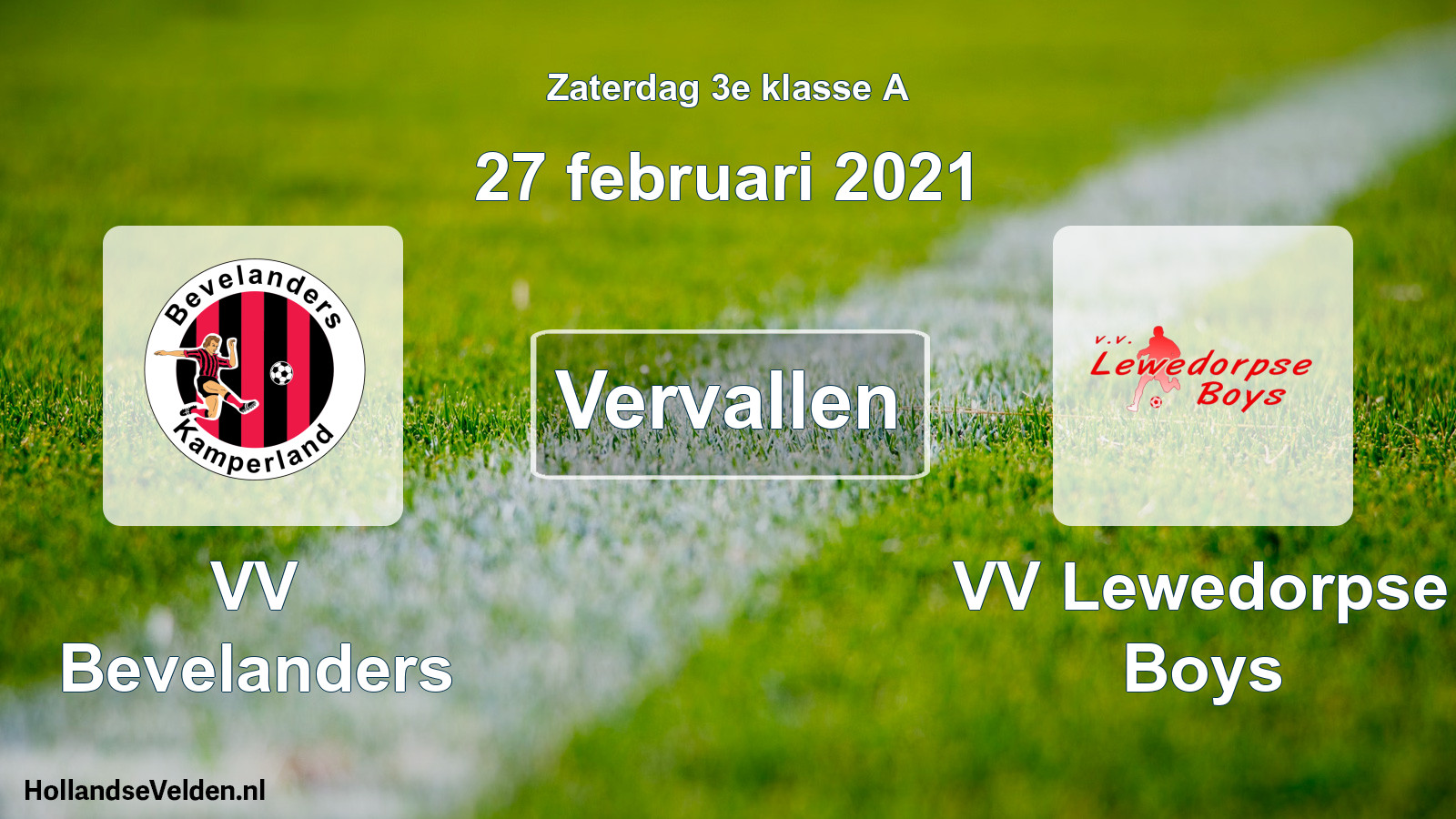 Scheduled Match: VV Bevelanders - VV Lewedorpse Boys (27 February 2021)