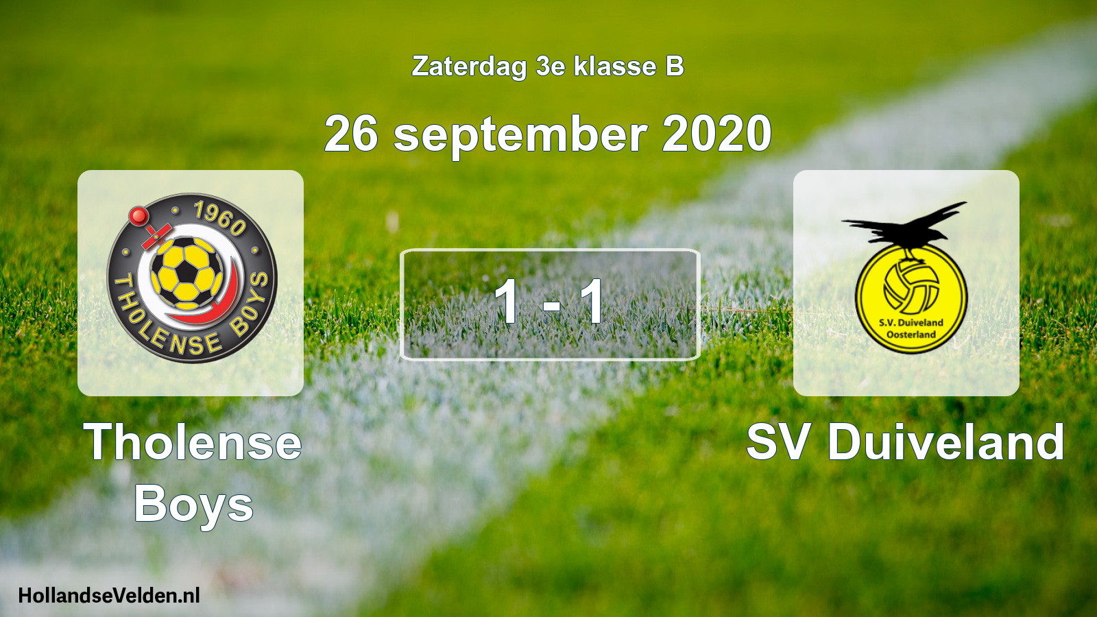 Total number of matches played: Tholense Boys - SV Duiveland 1 - 1 (26 September 2020)