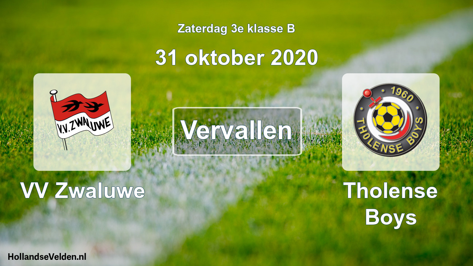 Scheduled Match: VV Zwaluwe - Tholense Boys (31 October 2020)