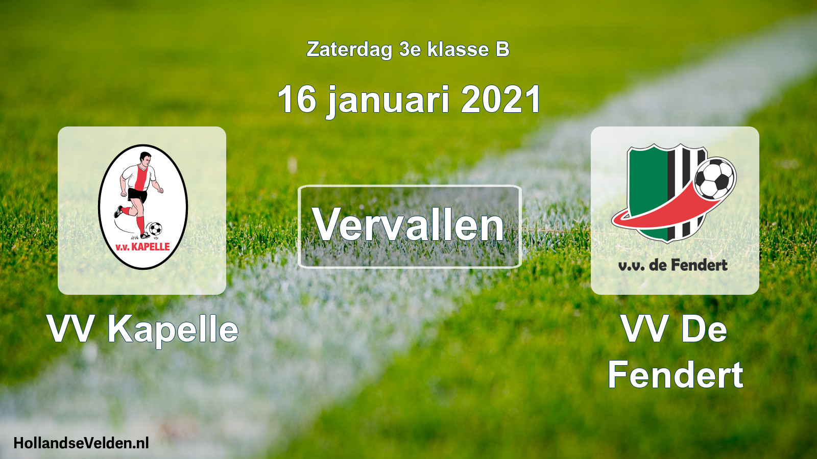 Scheduled Match: VV Kapelle - VV De Fendert (16 January 2021)