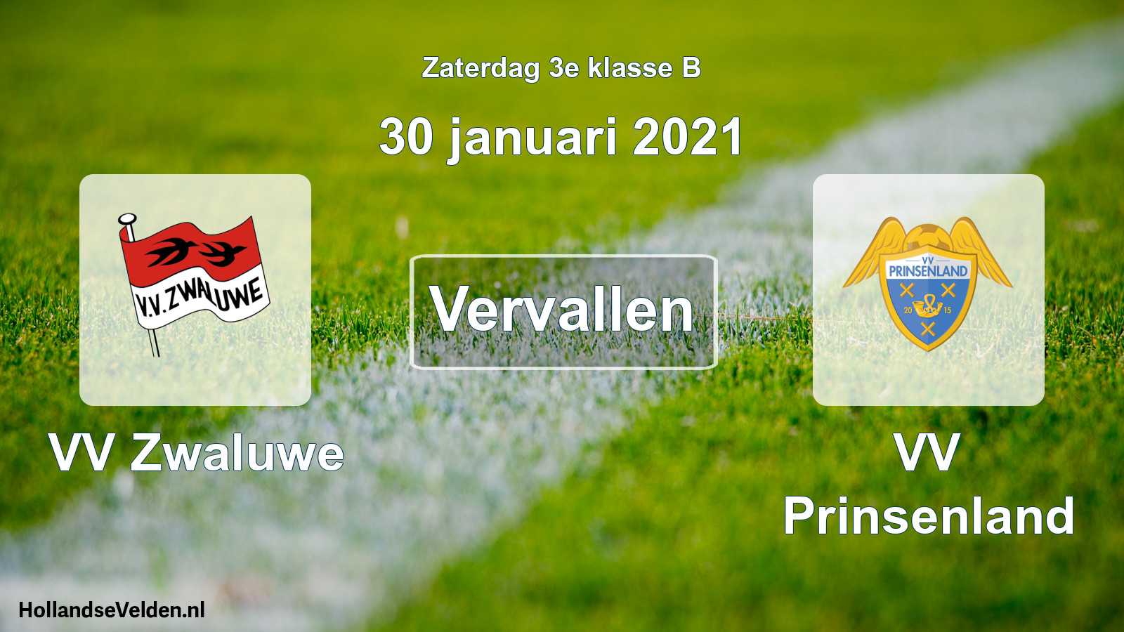 Scheduled Match: VV Zwaluwe - VV Prinsenland (30 January 2021)