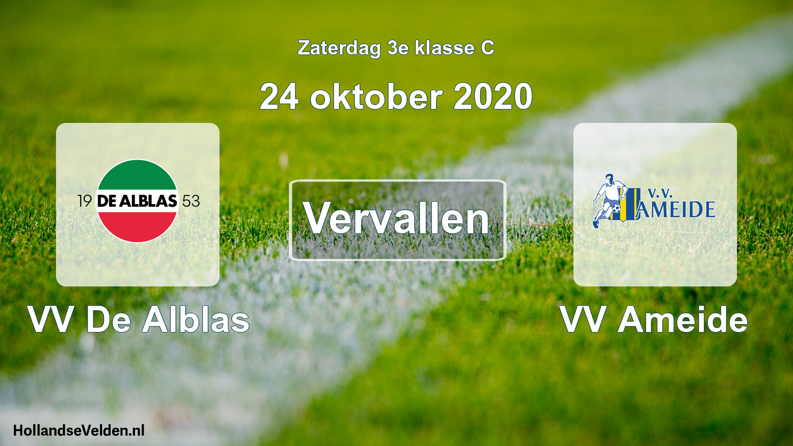 Scheduled Match: VV De Alblas - VV Ameide (24 October 2020)