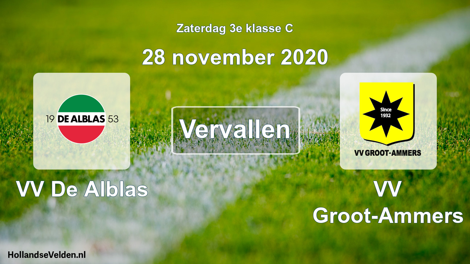 Scheduled Match: VV De Alblas - VV Groot-Ammers (28 November 2020)