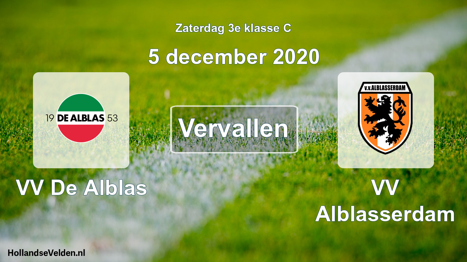Scheduled Match: VV De Alblas - VV Alblasserdam (5 December 2020)