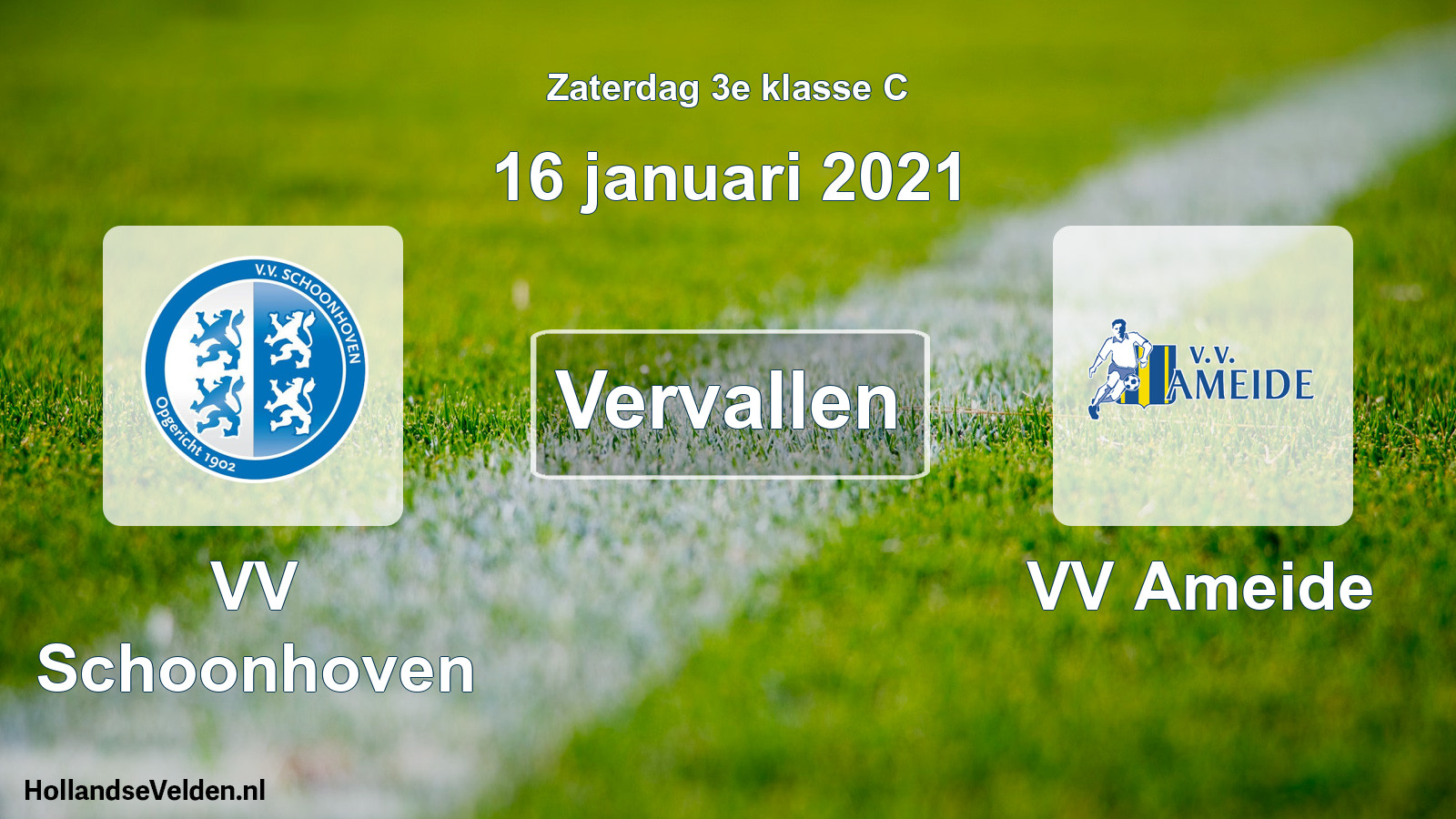 Scheduled Match: VV Schoonhoven - VV Ameide (16 January 2021)