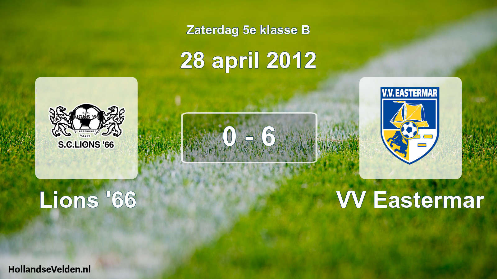 Total number of matches played: Lions '66 - VV Eastermar 0 - 6 (28 April 2012)