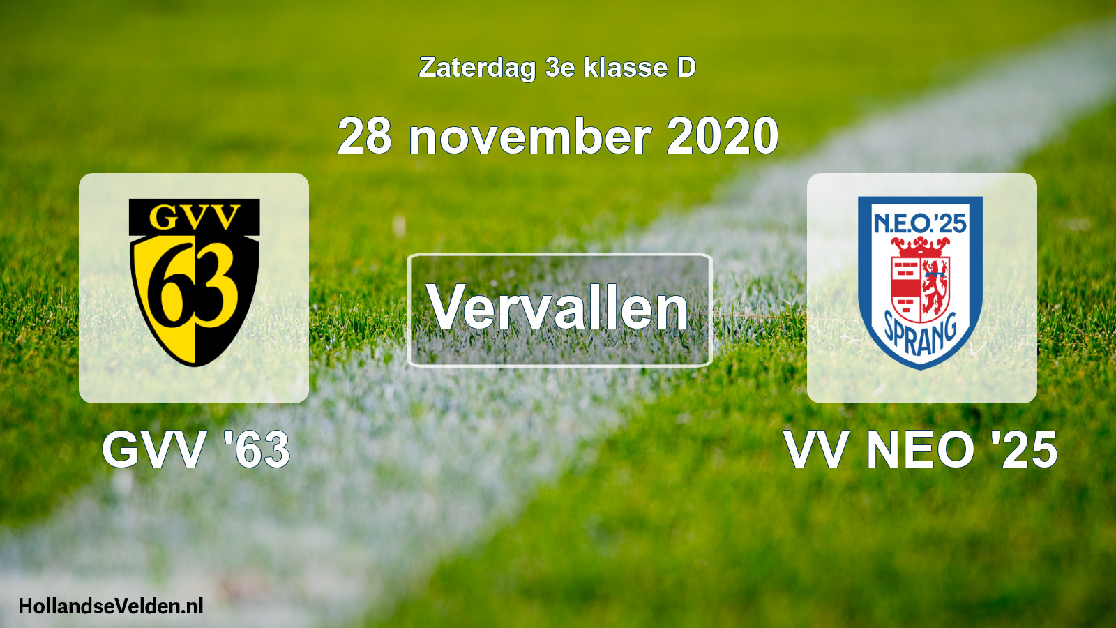 Scheduled Match: GVV '63 - VV NEO '25 (28 November 2020)