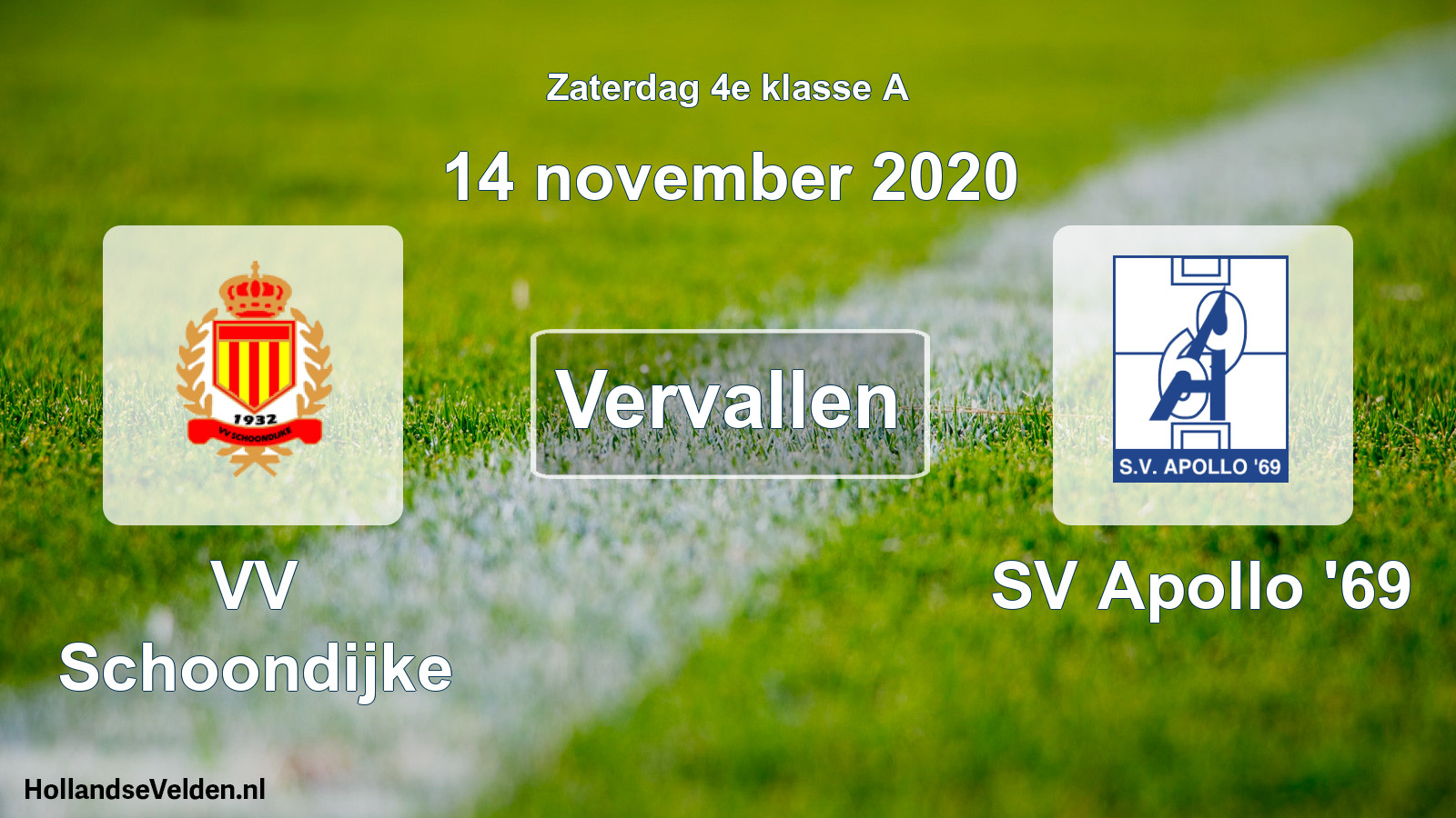 Scheduled Match: VV Schoondijke - SV Apollo '69 (14 November 2020)