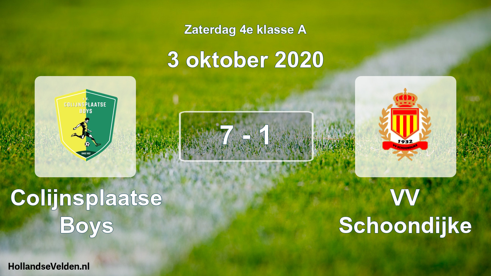 Total number of matches played: Colijnsplaatse Boys - VV Schoondijke 7 - 1 (3 October 2020)