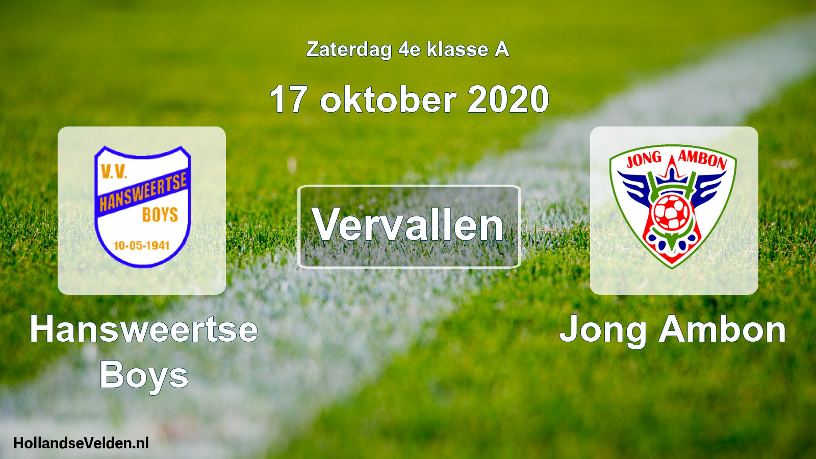 Scheduled Match: Hansweertse Boys - Jong Ambon (17 October 2020)