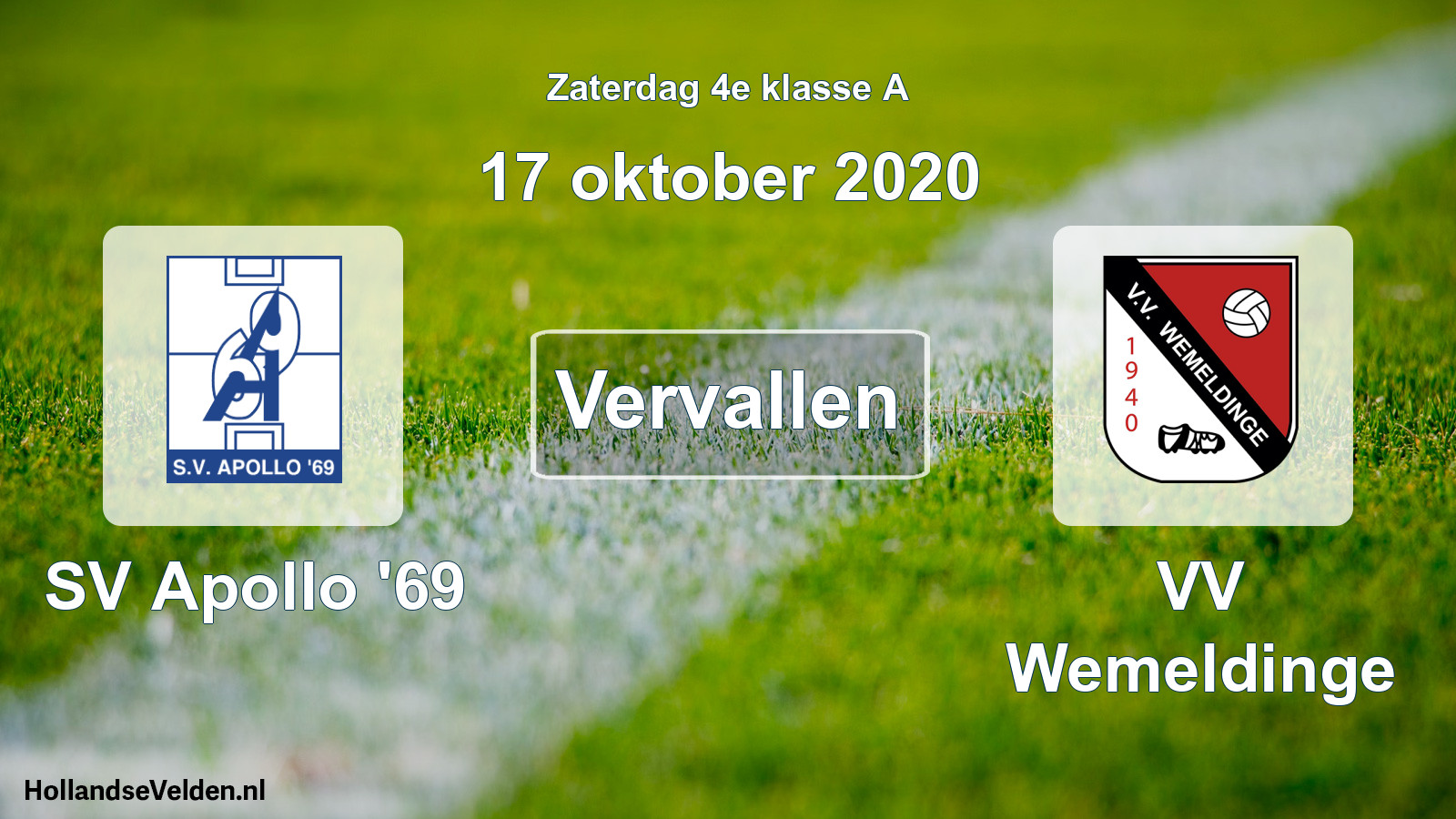 Scheduled Match: SV Apollo '69 - VV Wemeldinge (17 October 2020)