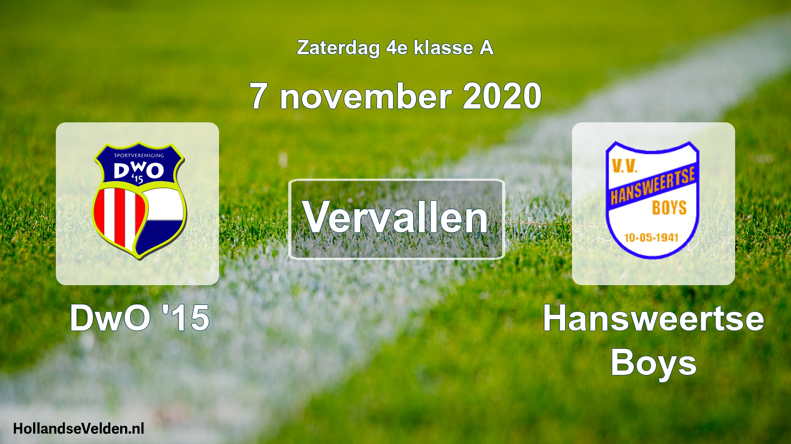 Scheduled Match: DwO '15 - Hansweertse Boys (7 November 2020)
